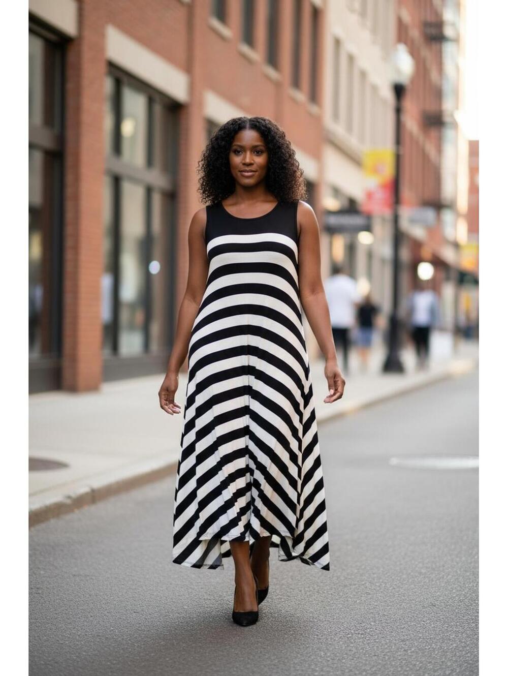 Vince Camuto Black and White Striped Maxi Dress